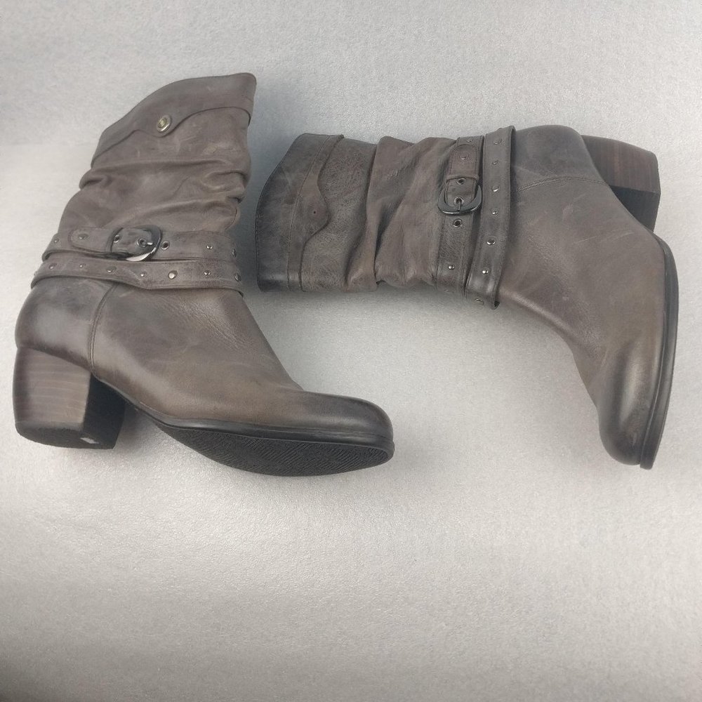 Slouchy Cloudy Brown Impermeable Waterproof Leather Zip boot 2"heel Fall/Winter
